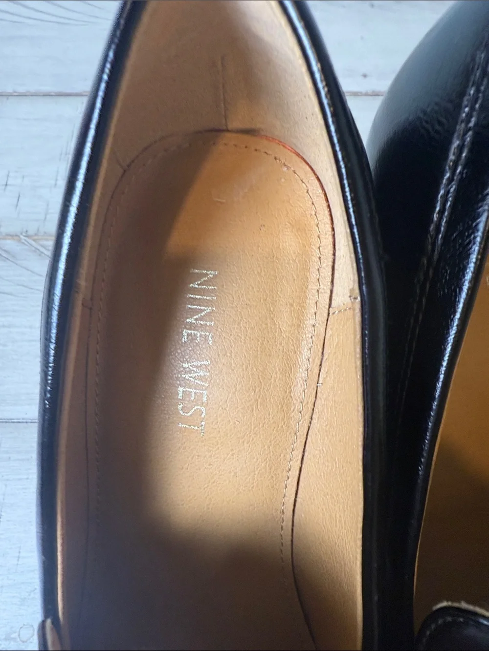 Nine West Chunky Black Square Toe Loafer Style Platform Shoes Size 8.5